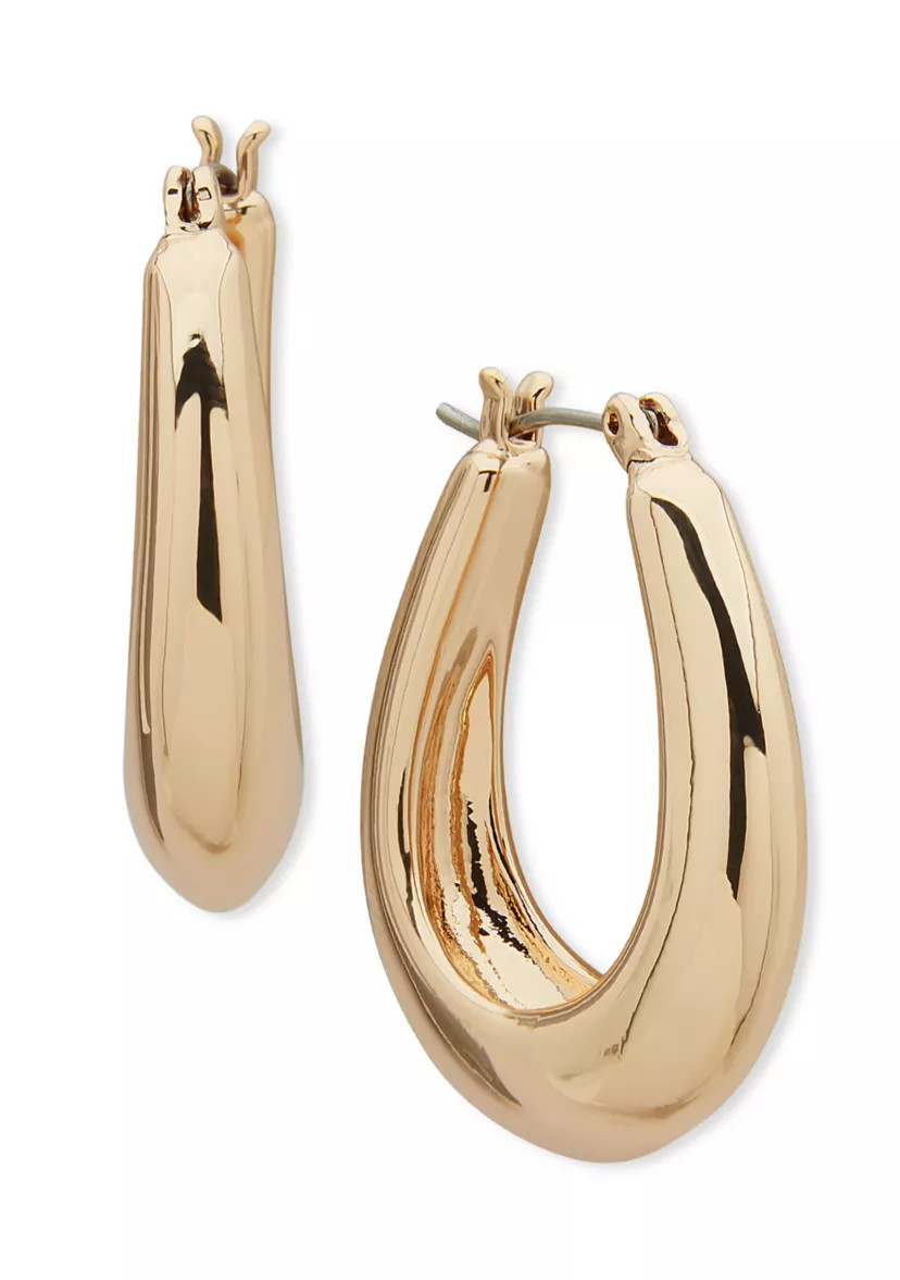 Gold Tone Click Top Puffy Hoop Earrings | Belk