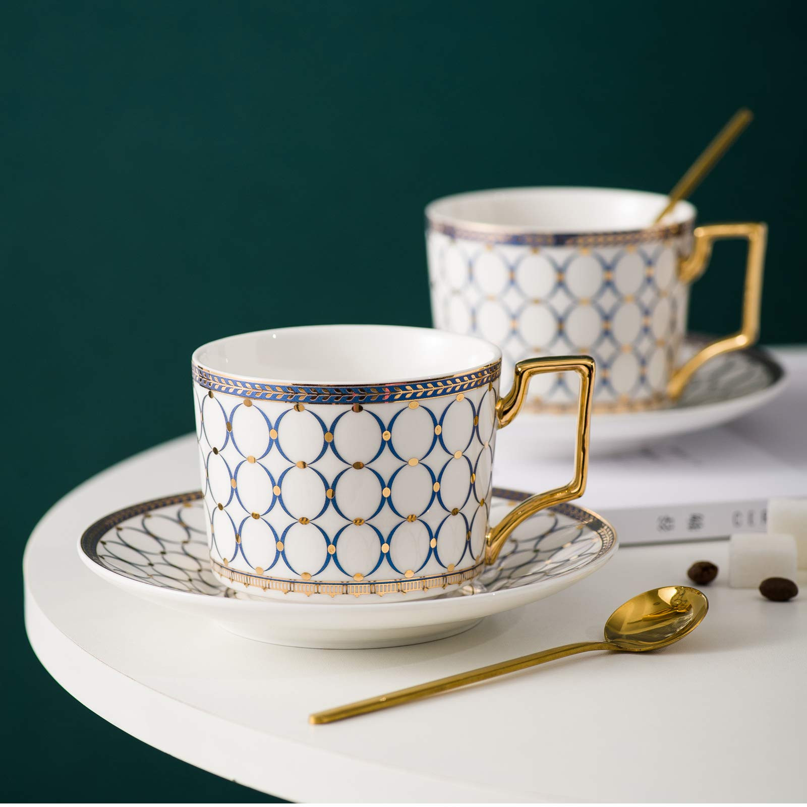 CwlwGO-European style cup and saucer set, 7 oz (about 198.4 grams) bone china exquisite glazed pl... | Amazon (US)