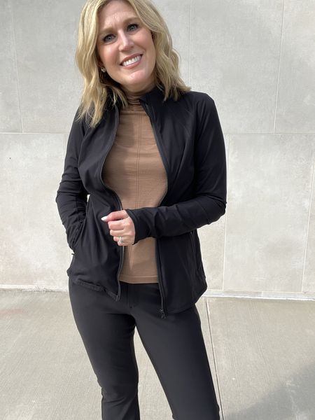 Athletic jacket is the best! It is fitted, so size up if you like a roomy feel. Linking similar tops here. Love these flare leg athletic pants! Slits at the hem! Run tts. 

#LTKtravel #LTKfitness #LTKstyletip