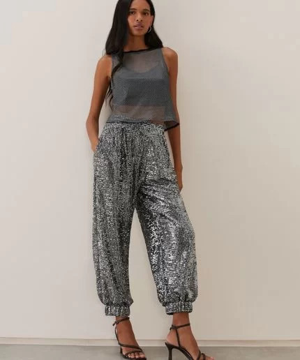 Calça Jogger De Paetê - Prata Prata | Dafiti (BR)