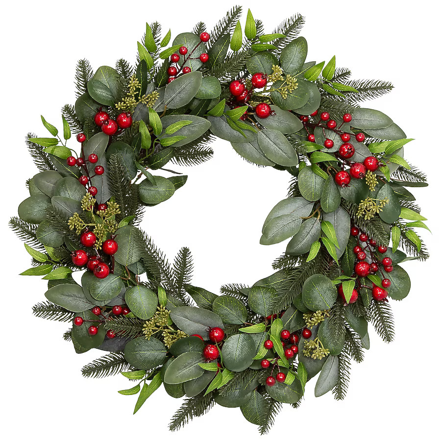 Holiday Living 26-in Indoor (non powered) Green, Red Eucalyptus Artificial Christmas Wreath | Lowe's