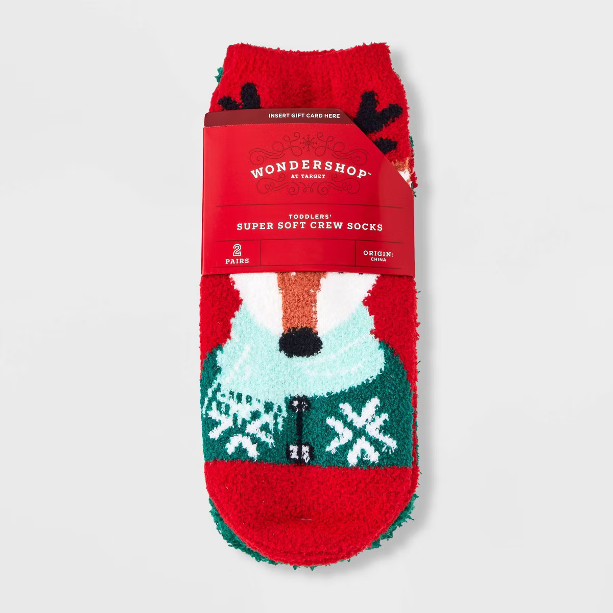 Toddler 2pk Reindeer Cozy Socks with Gift Card Holder - Wondershop™ Red 2T-3T | Target