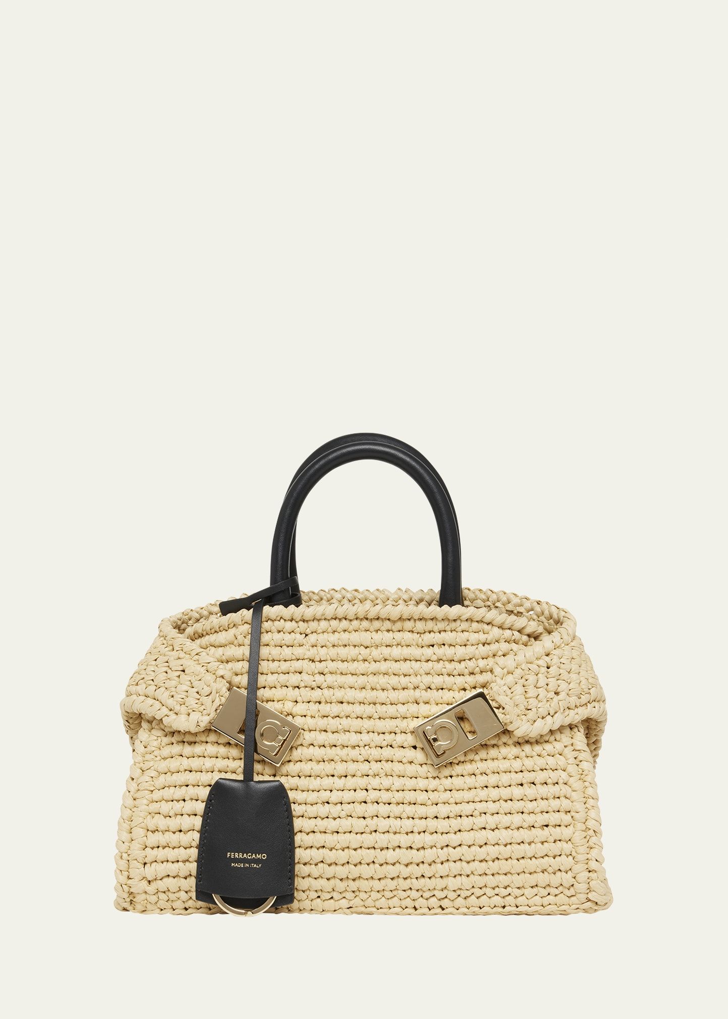 Ferragamo Hug Mini Crochet Raffia Top-Handle Bag | Bergdorf Goodman