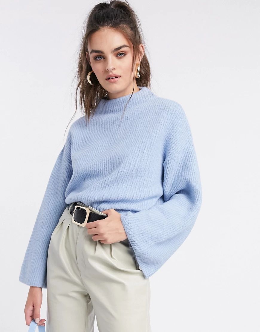 ASOS DESIGN oversize sweater with funnel neck in pale blue | ASOS (Global)