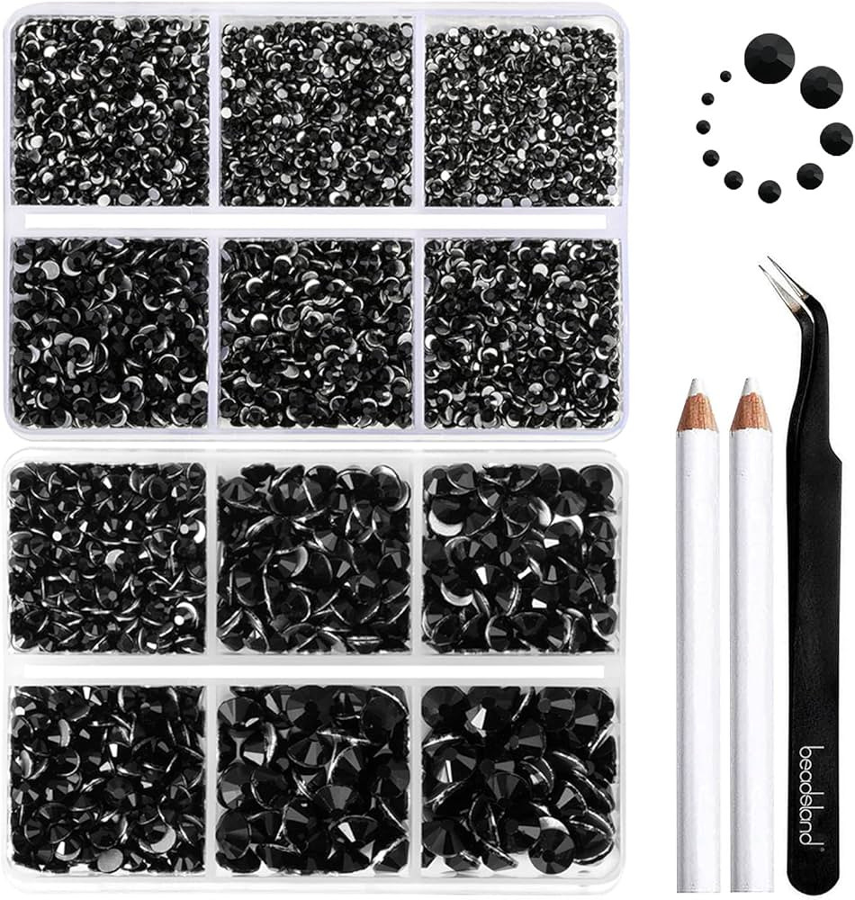 Beadsland 8300PCS Flatback Rhinestones, Black Rhinestone Round Crystal Rhinestones for Crafts, Mi... | Amazon (US)