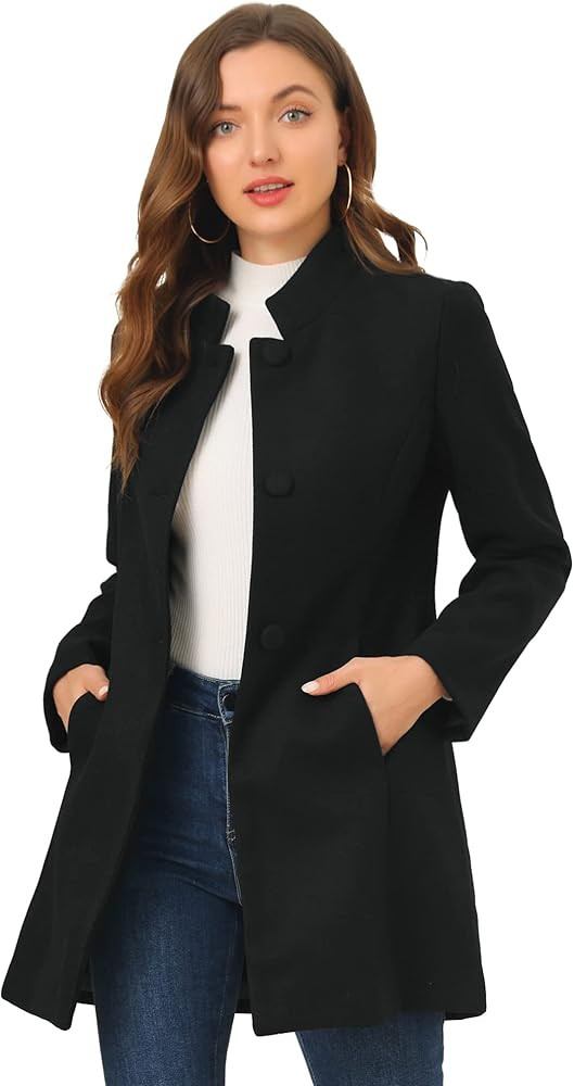 Allegra K Women's Winter Overcoat Mid-Long Stand Collar Single Breasted Coat Outerwear | Amazon (US)