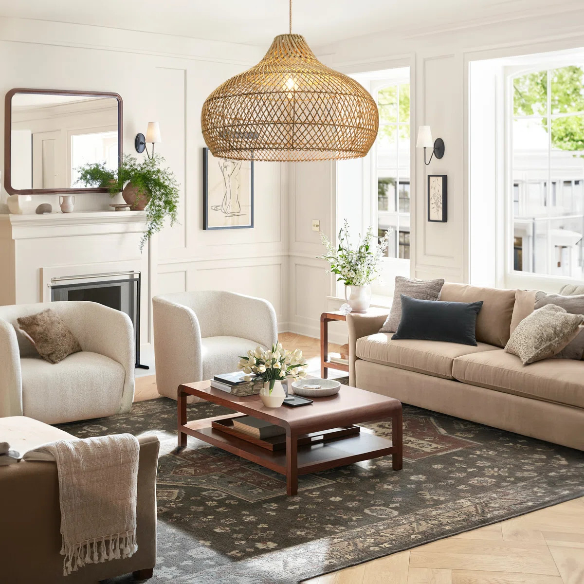 Kloe Brown Rattan Pendant Light – Large Polished Handwoven Ceiling Light Fixture for Living Roo... | Wayfair North America