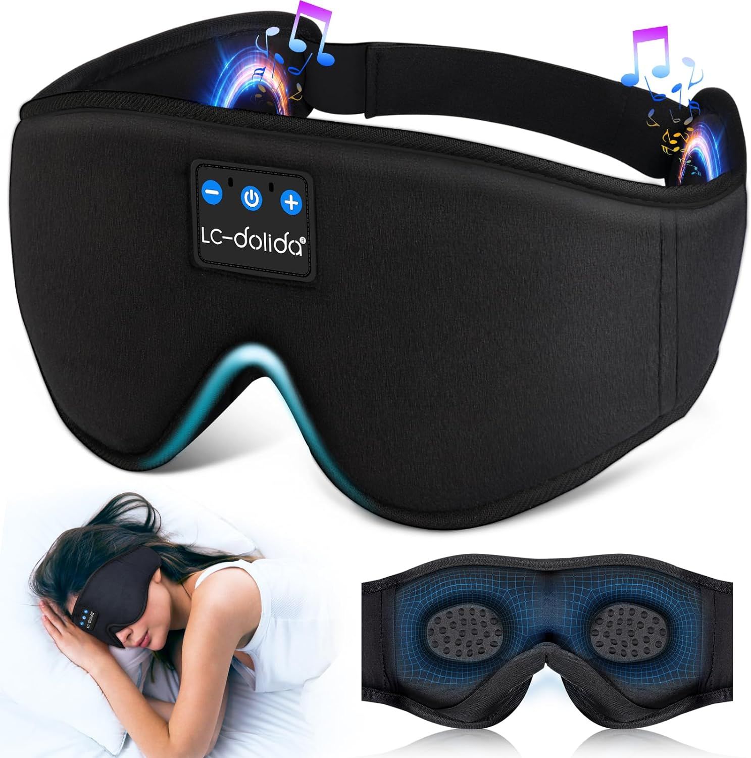 Sleep Mask with Bluetooth Headphones,LC-dolida Sleep Headphones Bluetooth Sleep Mask 3D Sleeping ... | Amazon (US)