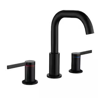 FLG 8 in. Widespread Double Handle Bathroom Faucet 3 Hole Brass Sink Faucet in Matte Black | The Home Depot