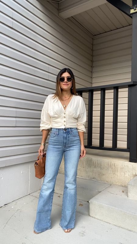 Flare jeans, madewell flare jeans, madewell🧡 Take $10 off full price jeans right now! Use code LTK10 at checkout. 
Wearing size 23.
Top size small.

#LTKSale #LTKunder50 #LTKstyletip