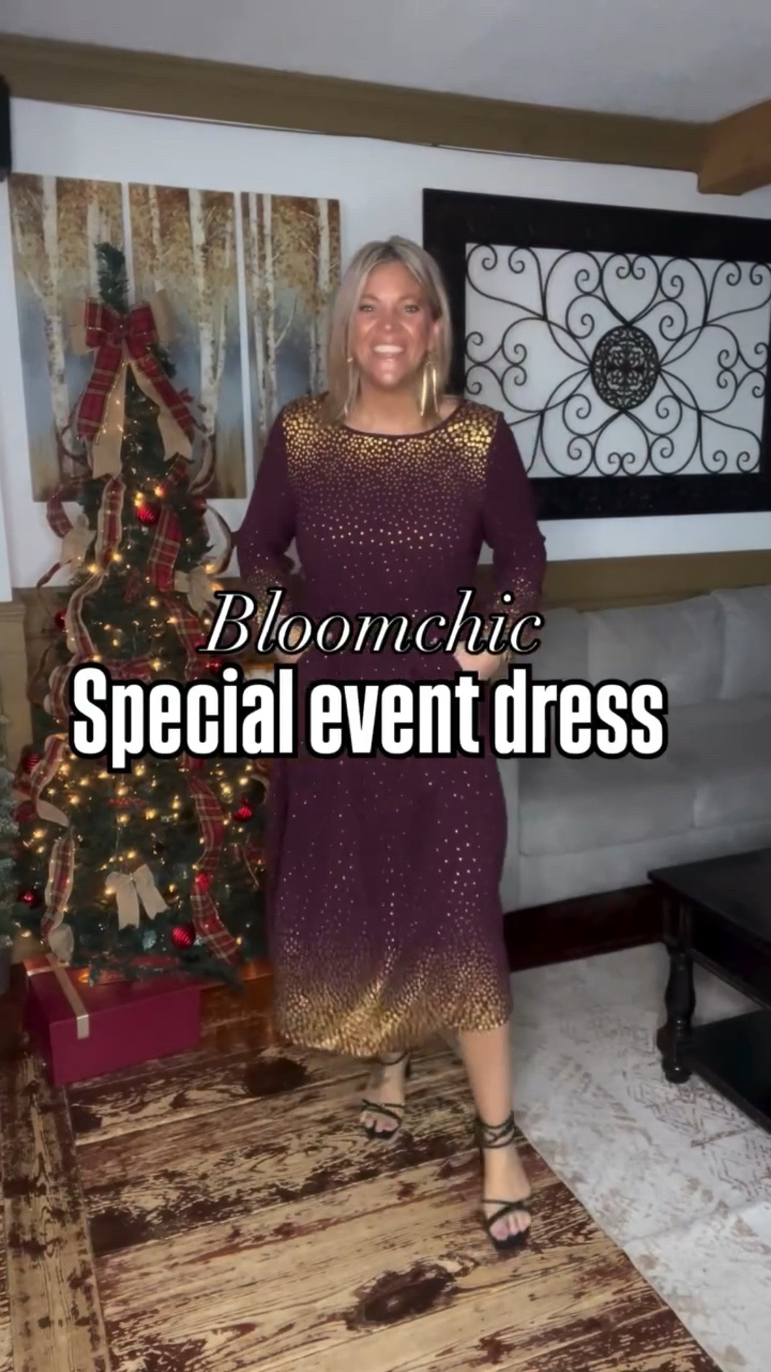 Foil detail special event dress 👗 perfect for the holidays too. I’m 185lbs/5’7.5” tall and the size 12 fits me nicely. #nyedress 
#bloomchicdress #bloomchic #specialeventdress #weddingguestdress #nyeoutfit

#LTKOver40 #LTKMidsize #LTKWedding