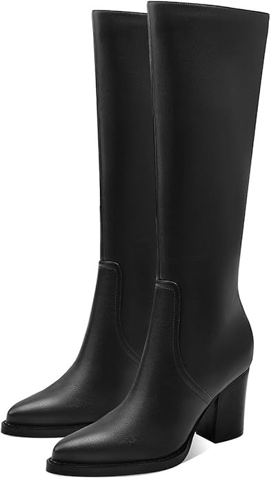 Womens Knee High Boots Retro Chunky Heel Pointed Toe Pull On Classic Knee High Boots for Girls La... | Amazon (US)