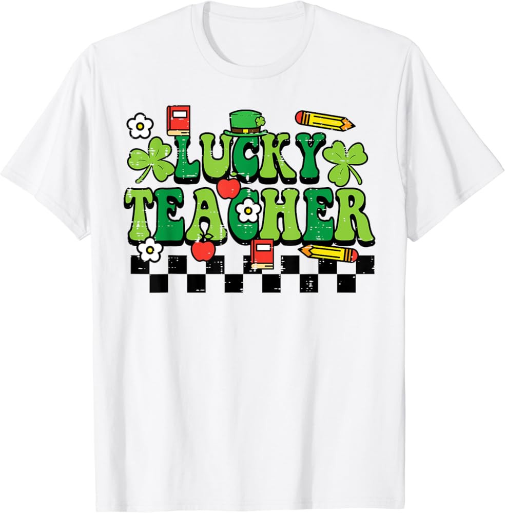 St Patricks Day Lucky Teacher Saint Paddys Groovy Women T-Shirt | Amazon (US)