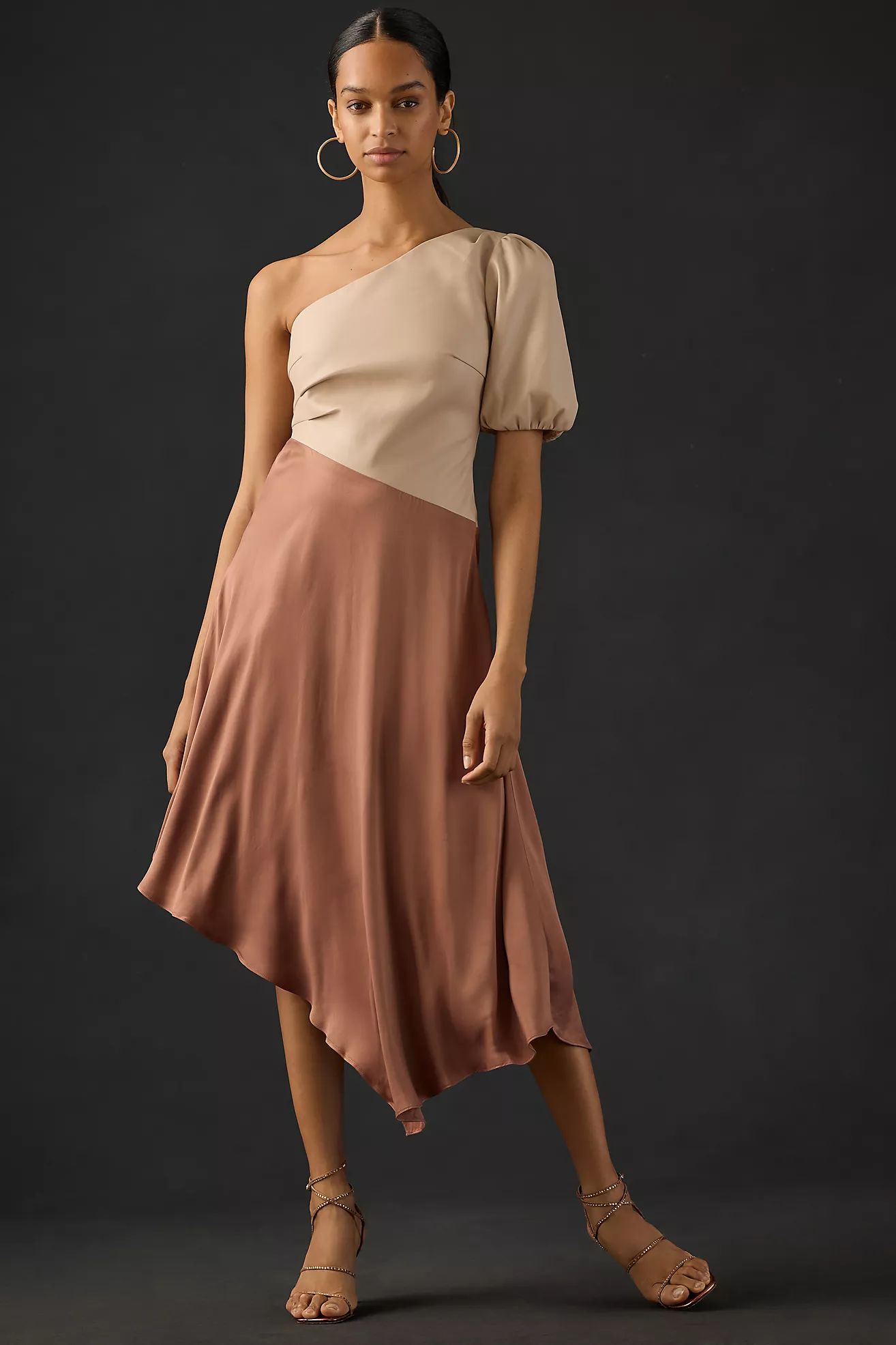 By Anthropologie Faux Leather One-Shoulder Asymmetrical Midi Dress | Anthropologie (US)