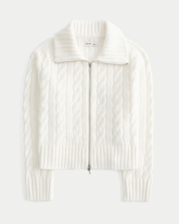Women's Hollister Comfy Cloud Zip-Up Cable-Knit Sweater | Women's Clearance | HollisterCo.com | Hollister (US)