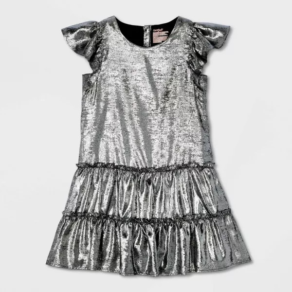 Girls' Mini Flutter Sleeve Metallic Dress - Cat & Jack™ Silver S | Target