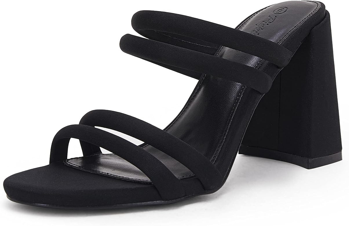 Womens Open Toe Heeled Sandals Two Straps Slingback Dress Party Shoes Slip On Mules | Amazon (US)