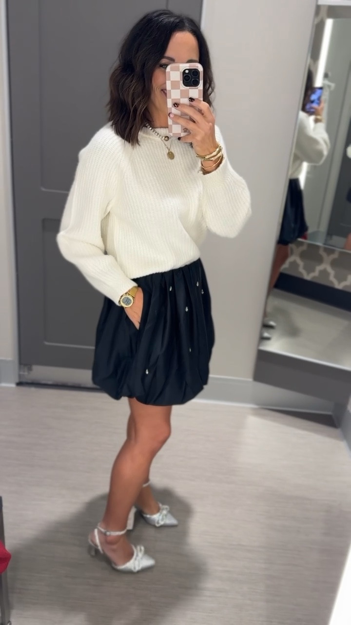 Okay y’all I am obsessed with this look! This is THE skirt you’ll want for all your holiday parties this season! The soft sweater and embellished bubble skirt is a 10/10! Holiday party look, chic style, party look, party season, Target style, VintagePickin 

#LTKSeasonal #LTKgrwm #LTKHoliday