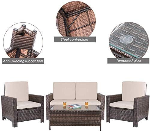 Homall 4 Pieces Outdoor Patio Furniture Sets Rattan Chair Wicker Conversation Sofa Set, Outdoor Indo | Amazon (US)