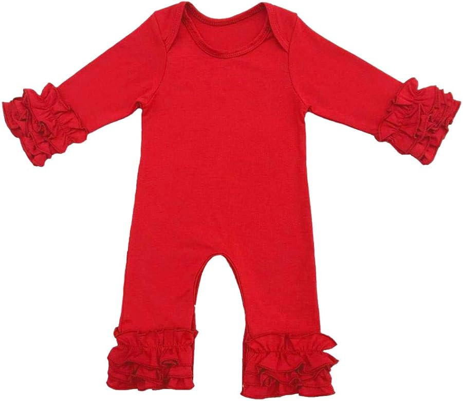 Toddler Baby Boy Girls Icing Ruffle Jumpsuit Pants Solid Christmas Romper Long Sleeve Pajamas Nig... | Amazon (US)