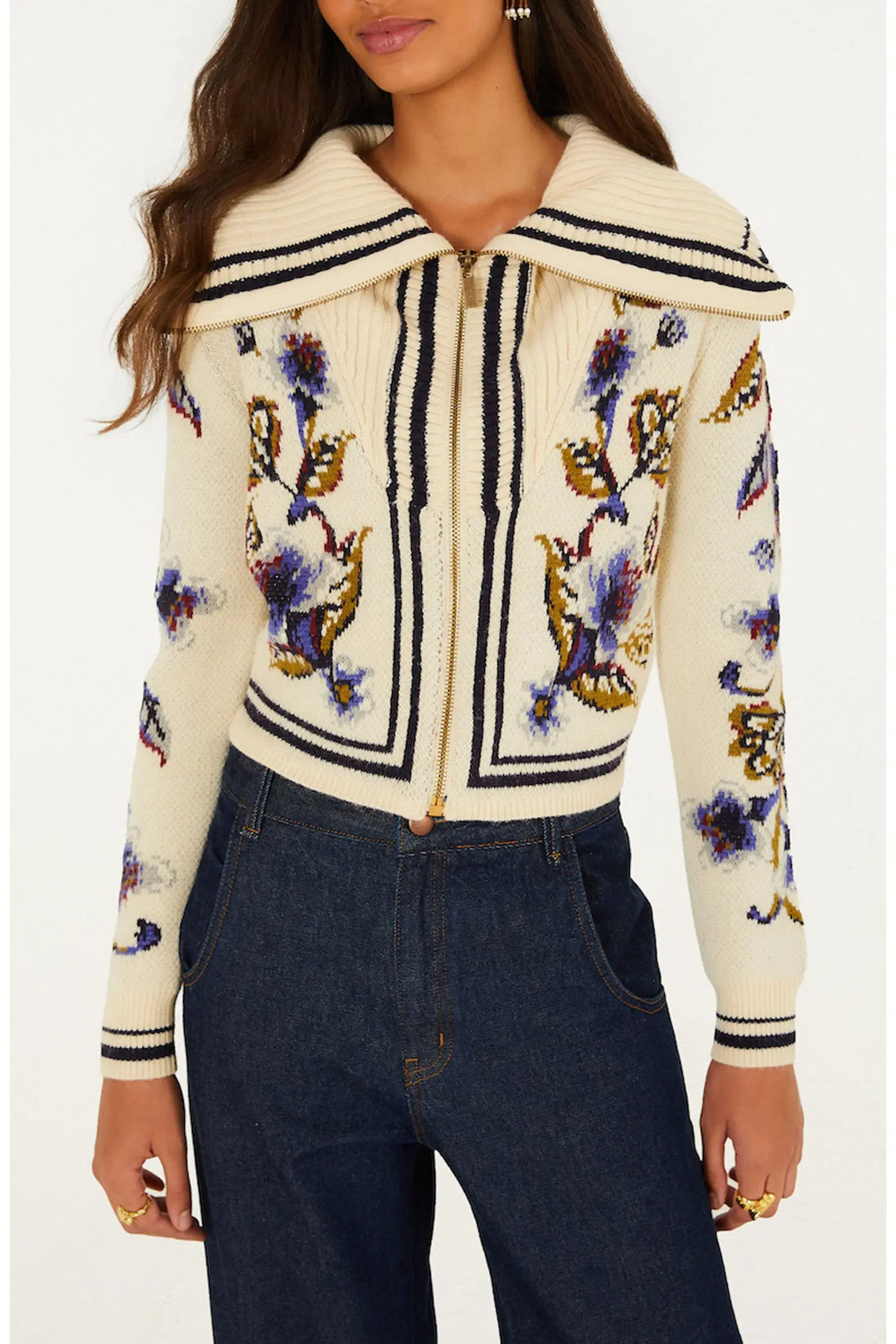 FARM Rio Golden Nature Front Zip Cardigan (Women) | Nordstrom | Nordstrom