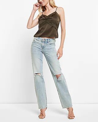 Low Rise Light Wash Ripped Modern Straight Jeans | Express (Pmt Risk)