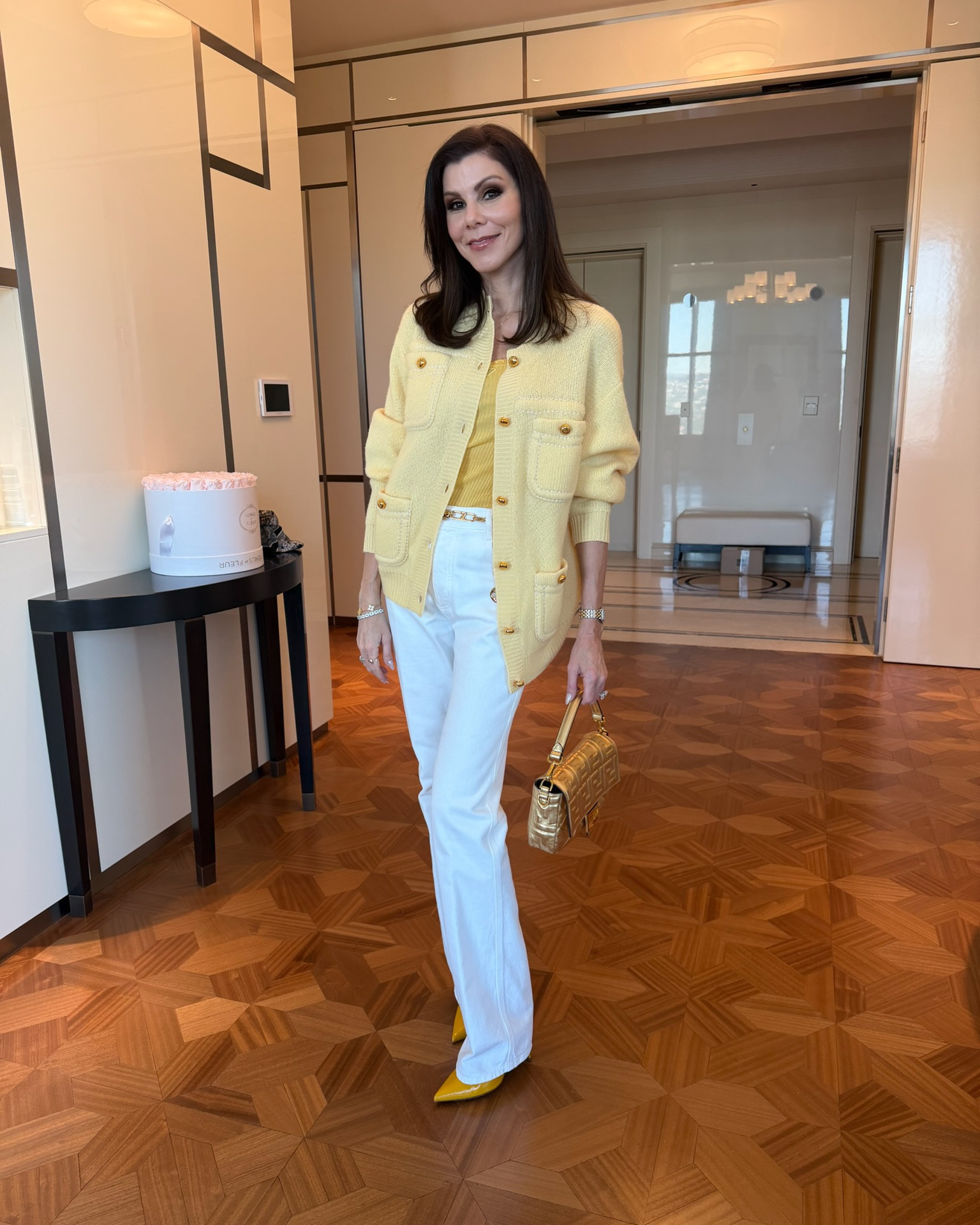 Soft lemon layers + crisp white trousers + a pop of sunshine on the toes… because a little color goes a long way. Finished with gold accents for that polished touch. 💛✨

#LTKootd #LTKdayinmylife #LTKgrwm