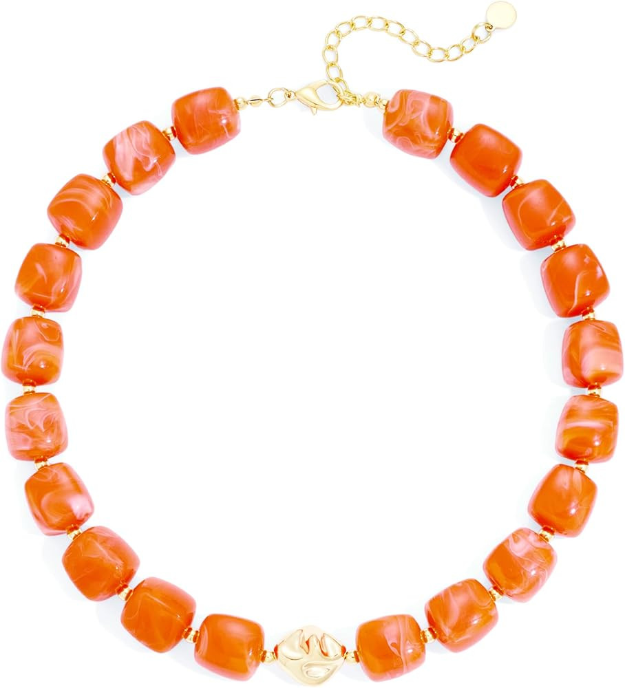 Colorful Chunky Necklaces for Women Multicolored Large Square Acrylic Beads Necklace Trendy Bold ... | Amazon (US)