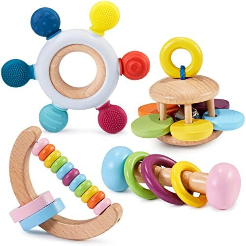 4 Pcs Montessori Toys for Babies Wooden Baby Toy Montessori Toys for Babies 18+ Months Wooden Rat... | Amazon (US)