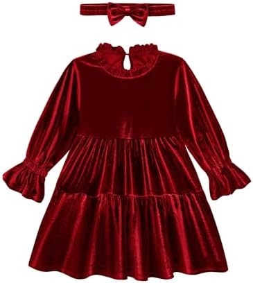 Baby and Toddler Girls Velvet Dresses Christmas Dress Long Sleeve Birthday Party Playwear Dress F... | Amazon (US)