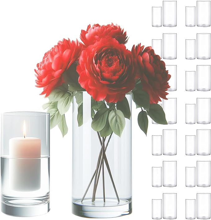 24 Pack Cylinder Glass Vases for Centerpieces 4.7" 5.9" Height Clear Flower Vase for Table Weddin... | Amazon (US)