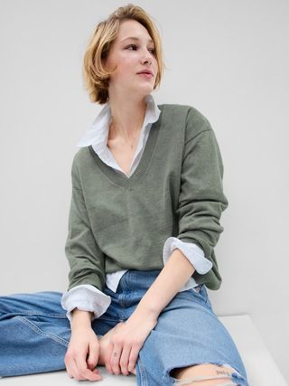 Linen-Blend V-Neck Sweater | Gap (US)
