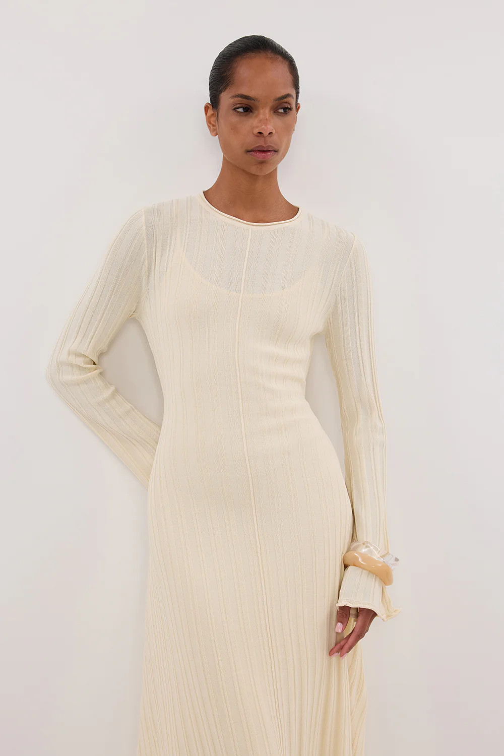 SYLVIA CREAM KNIT MIDI DRESS | DISSH