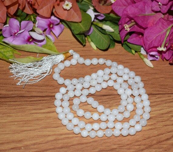 Beautiful White Agate Japa Mala Necklace / 108 Prayer Beads / Hand Knotted Necklace / Gemstone Ja... | Etsy (US)