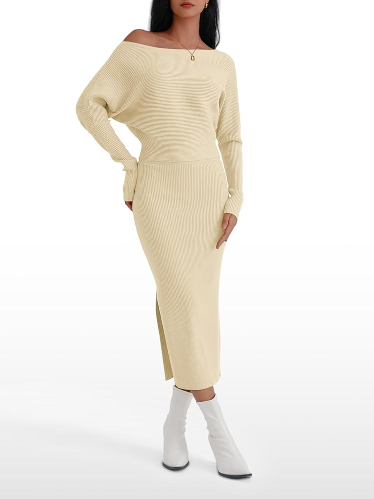 LILLUSORY Womens Fall Sweater Dresses Off The Shoulder Winter Clothes Long Sleeve 2024 Midi Plus ... | Amazon (US)
