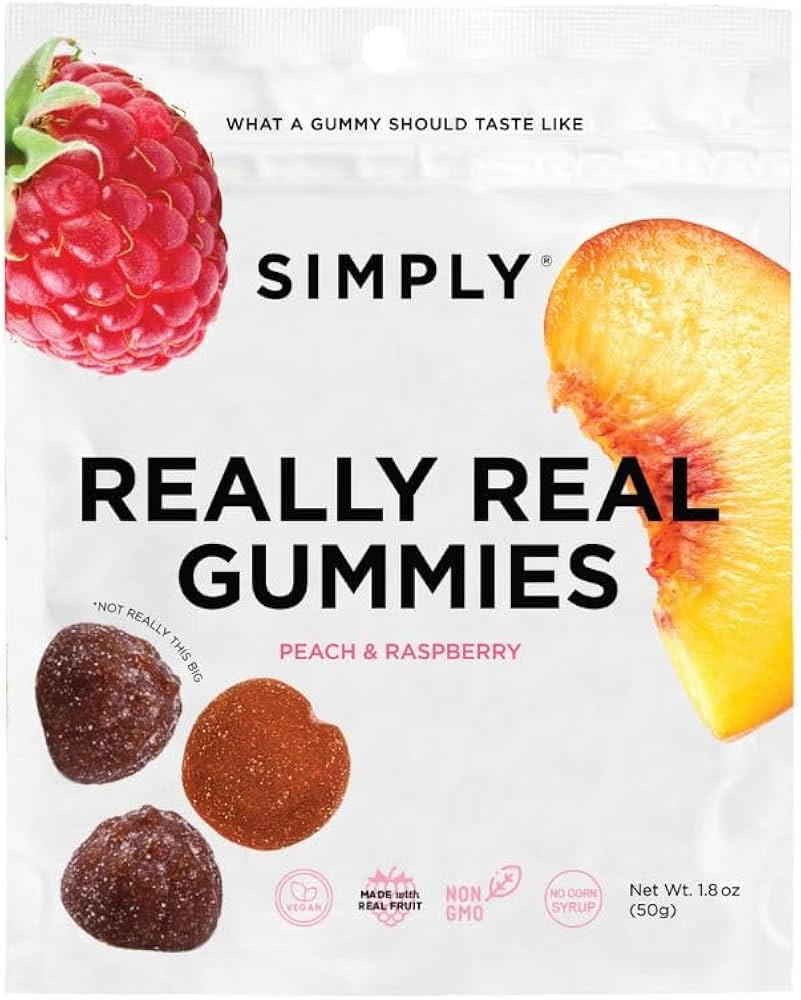 Simply Gum Really Real Gummies, 1.8oz Snack Pack (Pack of 3, Peach + Raspberry) | Amazon (US)