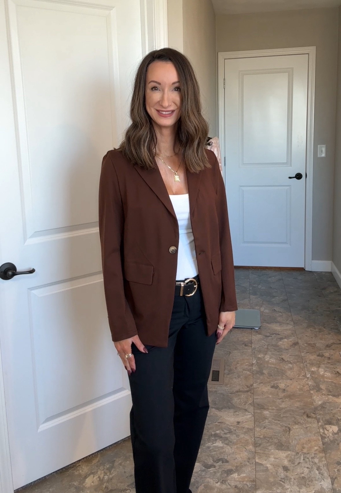 Amazon work outfit favorite! This brown blazer, white top, and black pants combo is polished, comfortable, and perfect for a business casual day. An easy, put-together look that never goes out of style.

#LTKStyleTip 

#LTKWorkwear