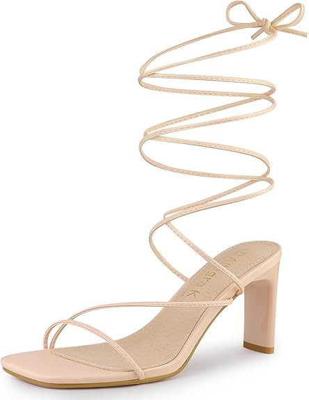 Allegra K Women's Lace Up Strappy Block High Heel Sandals | Amazon (US)