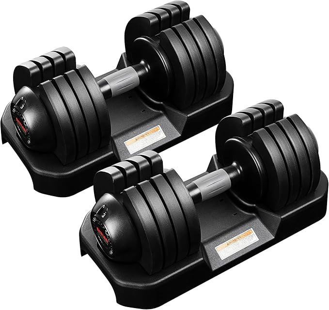 22LBS/25LBS/52LBS Single/Pair Adjustable Dumbbells Set Premium Rubber Coated Dumbbell Set with Se... | Amazon (US)