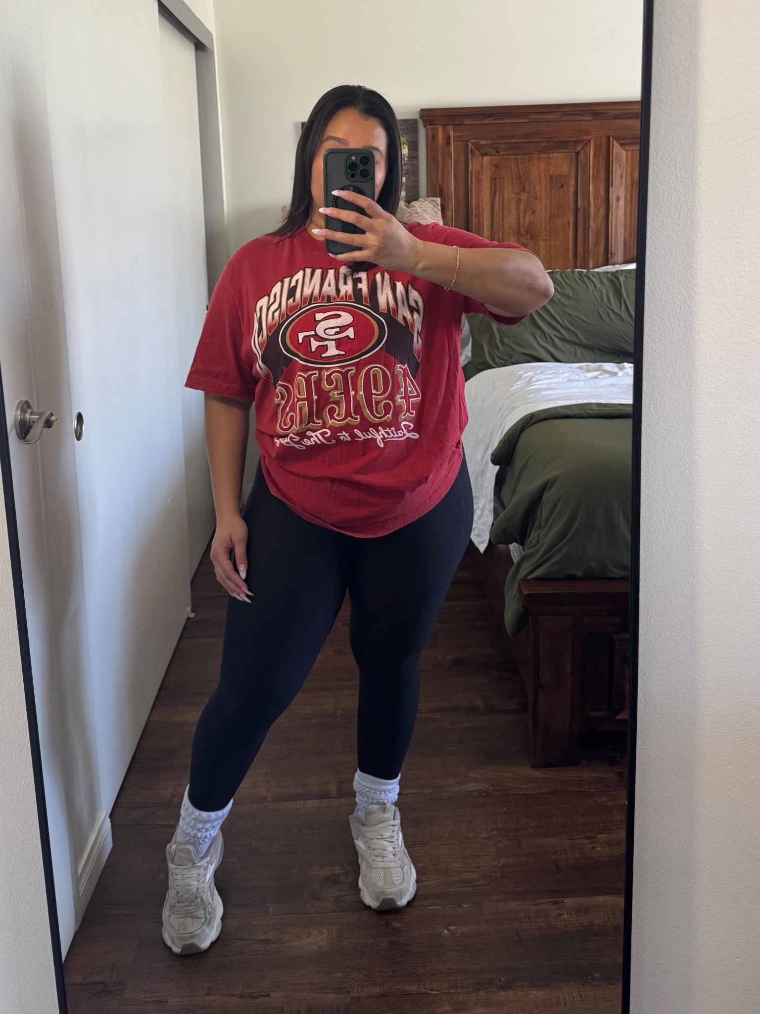 Gameday ready for my Niners. 
I absolutely love an oversized tee and this shirt from Abercrombie is so comfortable and I love the quality. The leggings are also A&f and they are so tummy friendly. My new go to. 

Shirt- large / mens shirt/ runs big / super comfy 
Leggings - large / squat proof/ tummy friendly / super comfortable 

Casual outfit 
Gameday outfit 
Niners outfit 
Niners shirt 
Midsize fashion 
Mom outfit 
Travel outfit 
Errands outfit
Comfy outfit 
Weekend outfit 
A&f

#LTKootd #LTKTravel #LTKMidsize