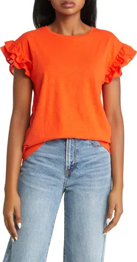 Boden Ruffle Woven Cotton T-Shirt | Nordstrom | Nordstrom