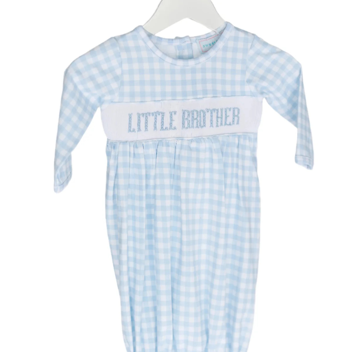 Smocked Little Brother Gown in Blue Gingham | Sweet Tupelo Clothing