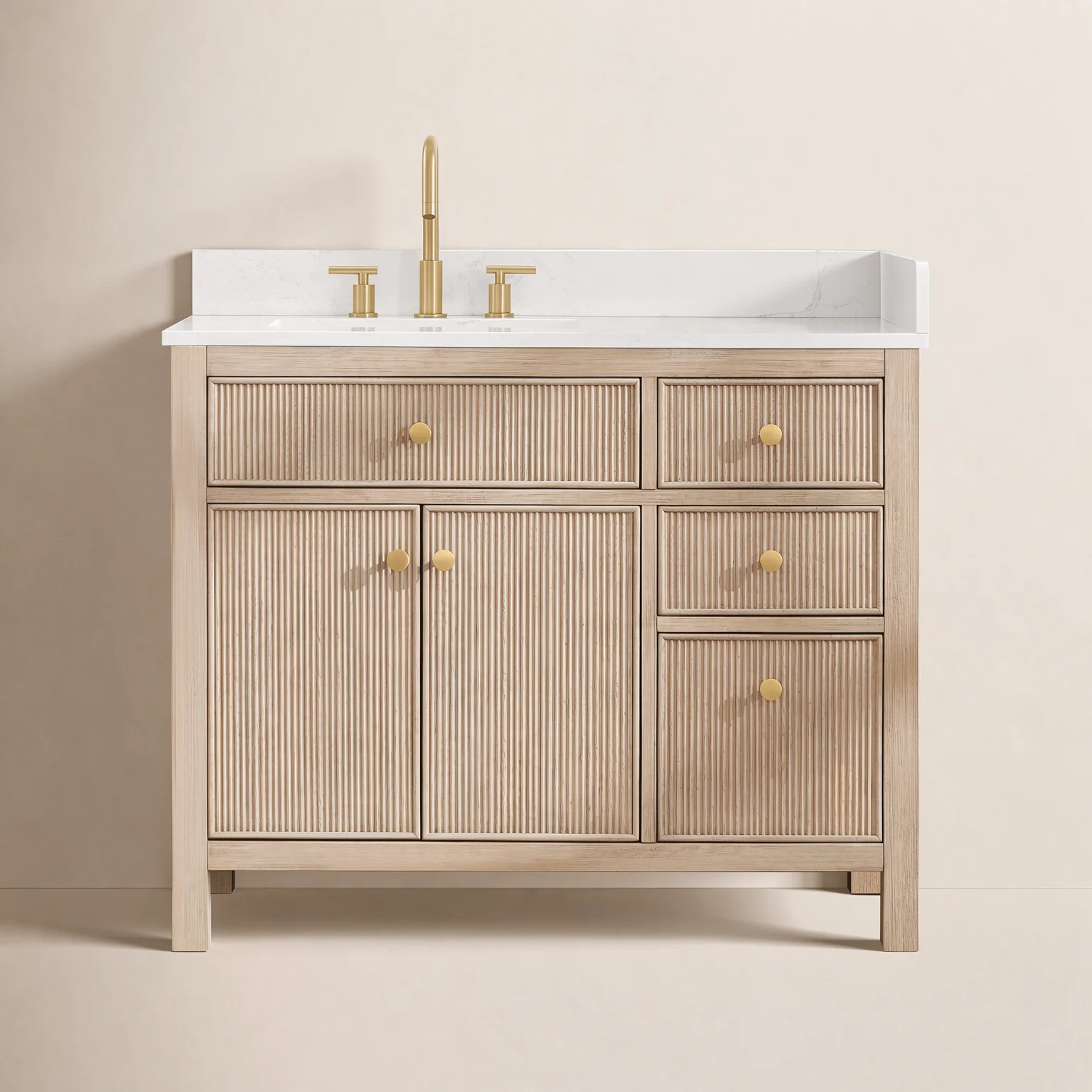 Lala 42" Single Bathroom Vanity with Grain White Engineered Stone Countertop without Mirror | Wayfair North America