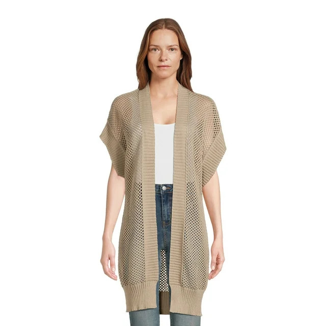 Time and Tru Women's Open Knit Crochet Layering Piece, Beige - Walmart.com | Walmart (US)