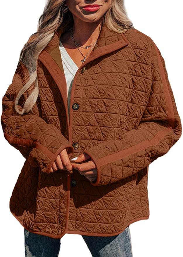 EVALESS Women's Lightweight Diamond Quilted Jacket Casual Winter Open Front Button Down Puffer Co... | Amazon (US)