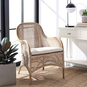 Safavieh Home Collection Charlie Grey Wash Rattan Cushion Accent Chair, 0, Dark Natural/White | Amazon (US)