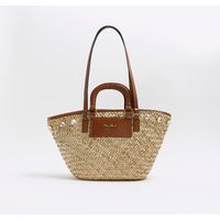River Island Womens Brown Raffia Embellished Basket Bag | River Island UK & IE
