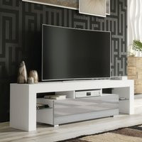 TV Unit 160cm Stylish Modern - White with High Gloss Grey Doors | Debenhams UK