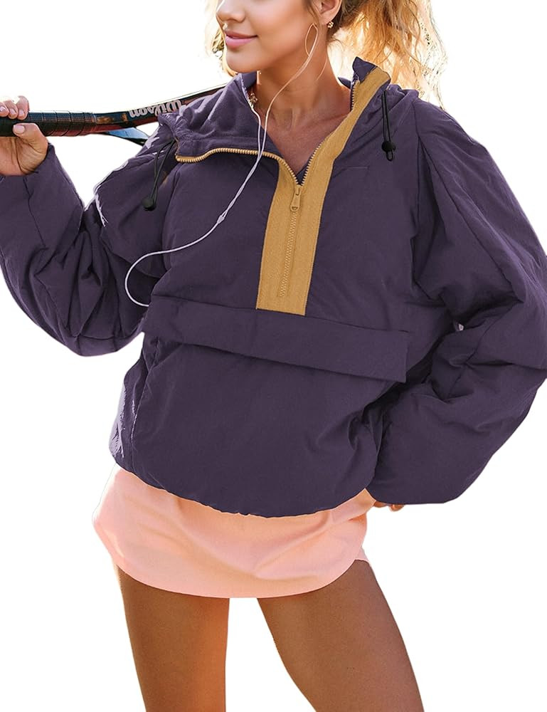 Women’s Puffer Jacket Lightweight Oversized Quilted Pullover Half Zip Winter Coat | Amazon (US)
