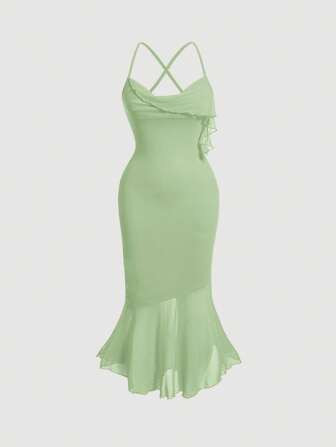 SHEIN MOD Plus Size Summer Solid Color V-Neck Fish Tail Strap Dress | SHEIN